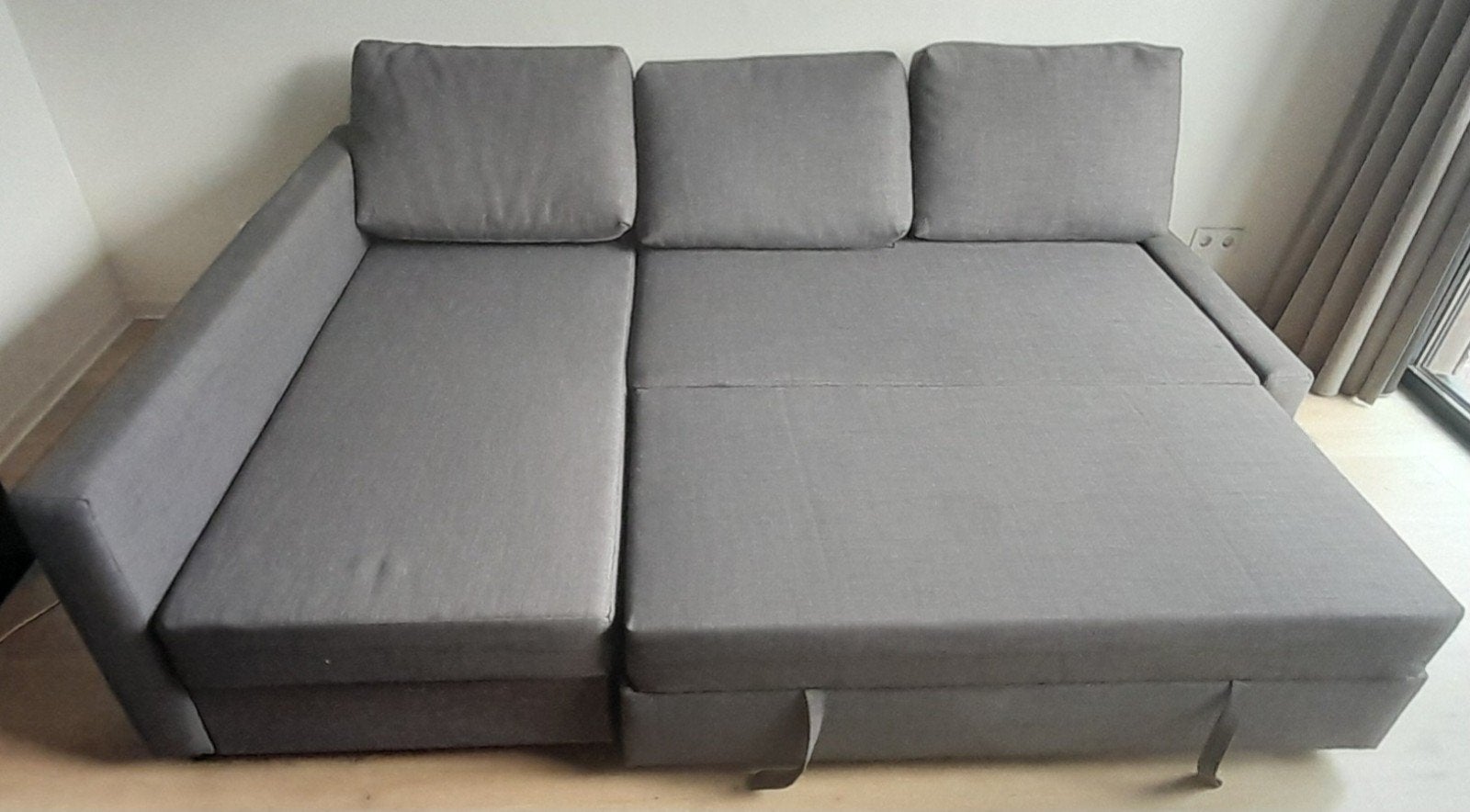 Grijze Hoekbank met Slaapfunctie en Opbergruimte, Huis en Inrichting, Banken | Bankstellen, 100 tot 125 cm, Modern, Functioneel, Slaapbank