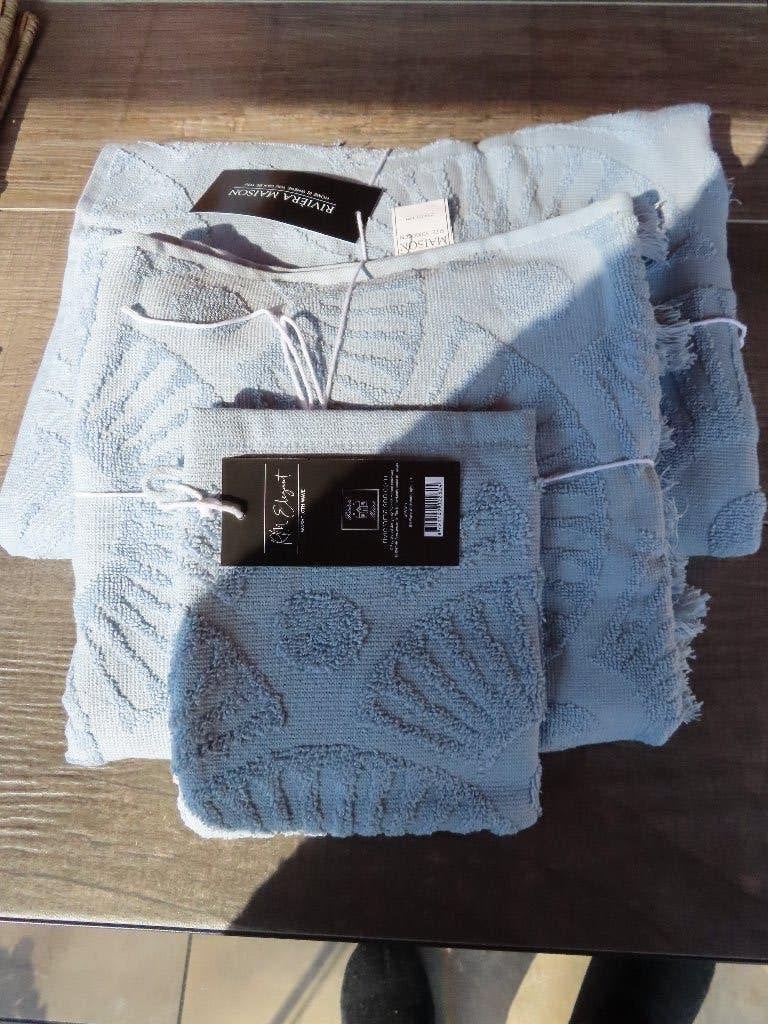 Rivièra maison handdoek badlaken ed wave towel light blue, Blauw, Overige merken, Badlaken, Nieuw