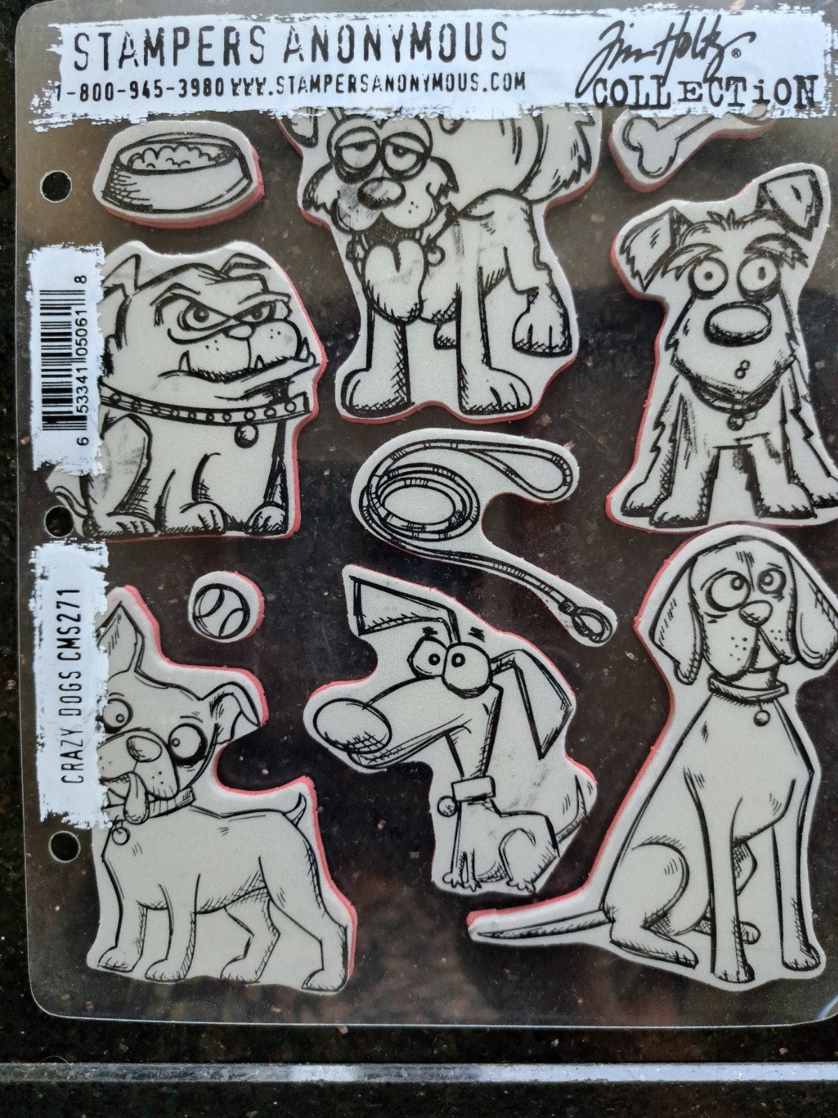 TIM HOLTZ RUBBER STEMPEL STAMPERS ANONYMOUS CMS271 CRAZY DOG, Ophalen of Verzenden, Zo goed als nieuw, EZ-mounted stempel