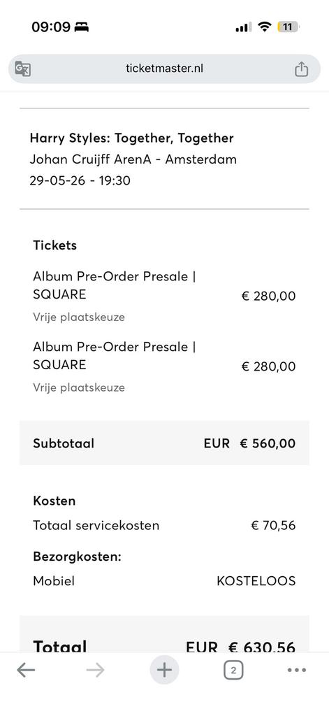 2x Harry styles square tickets 29 mei, Tickets en Kaartjes, Kortingen en Cadeaubonnen, Twee personen, Overige soorten