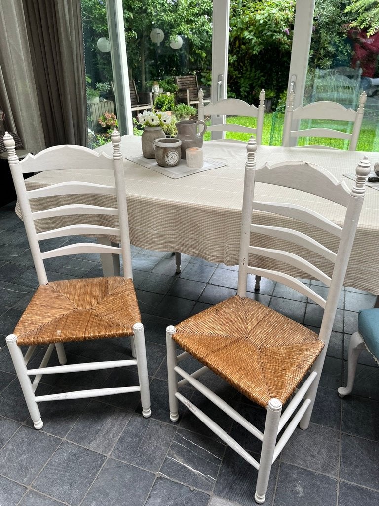 Houten Hollandse stoelen hout/riet 4 st, Ophalen, Gebruikt, Wit, Hout
