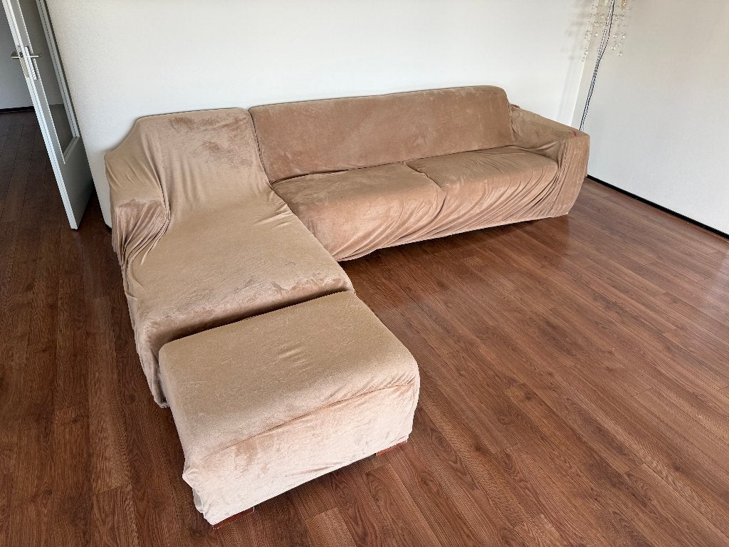 Ruime comfortabele bank + poef, Ophalen, 250 tot 300 cm, Gebruikt, Hoekbank