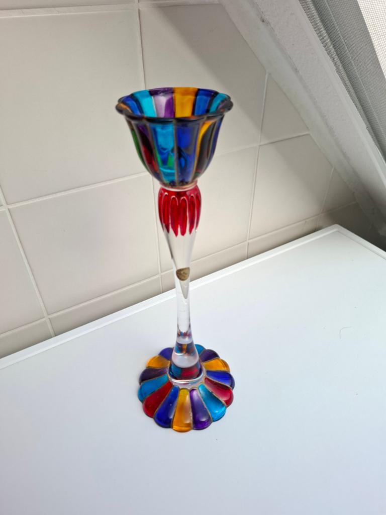 Kleurrijke Murano Glazen Kandelaar - Handgeschilderd Italië, Ophalen of Verzenden, Glas