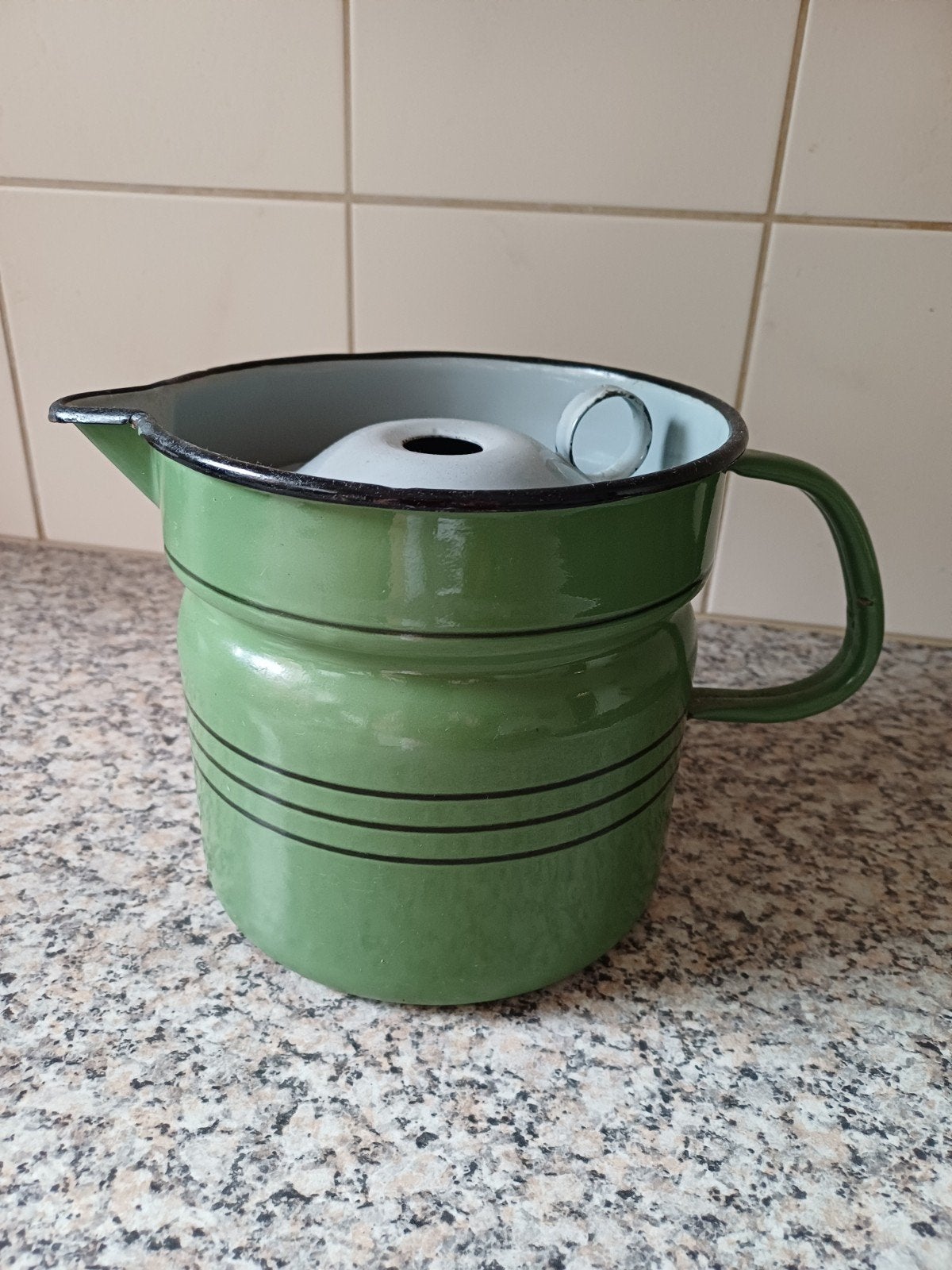 Retro emaille groene melk koker, Ophalen