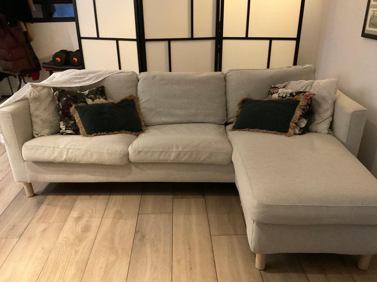 IKEA PÄRUP 3-seater sofa with chaise longue- beige fabric, Ophalen, Zo goed als nieuw