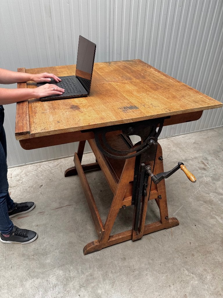 antieke TEKENTAFEL sta BUREAU stabureau hoogte verstelbaar, Zit-sta bureau, Hout, In hoogte verstelbaar, Ophalen of Verzenden