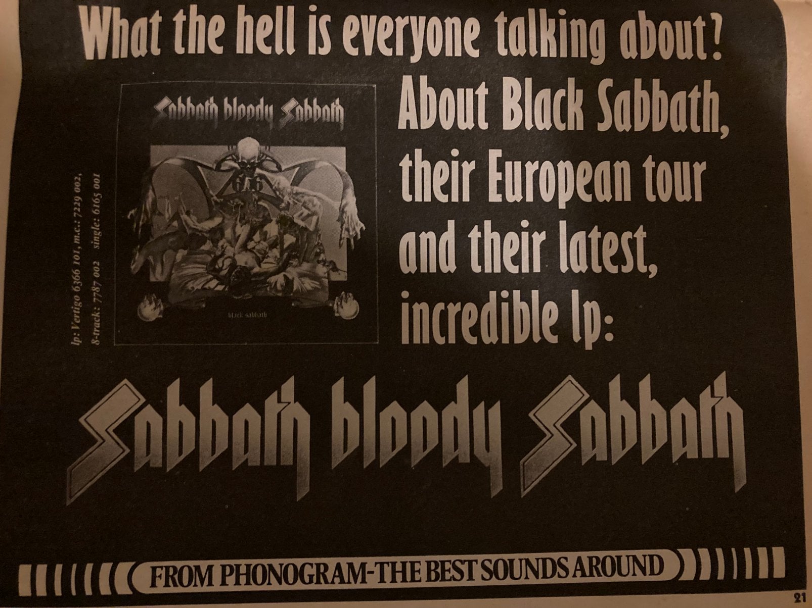 Paginagrote A4 advertentie BLACK SABBATH Bloody Sabbath rele, Ophalen of Verzenden, Zo goed als nieuw