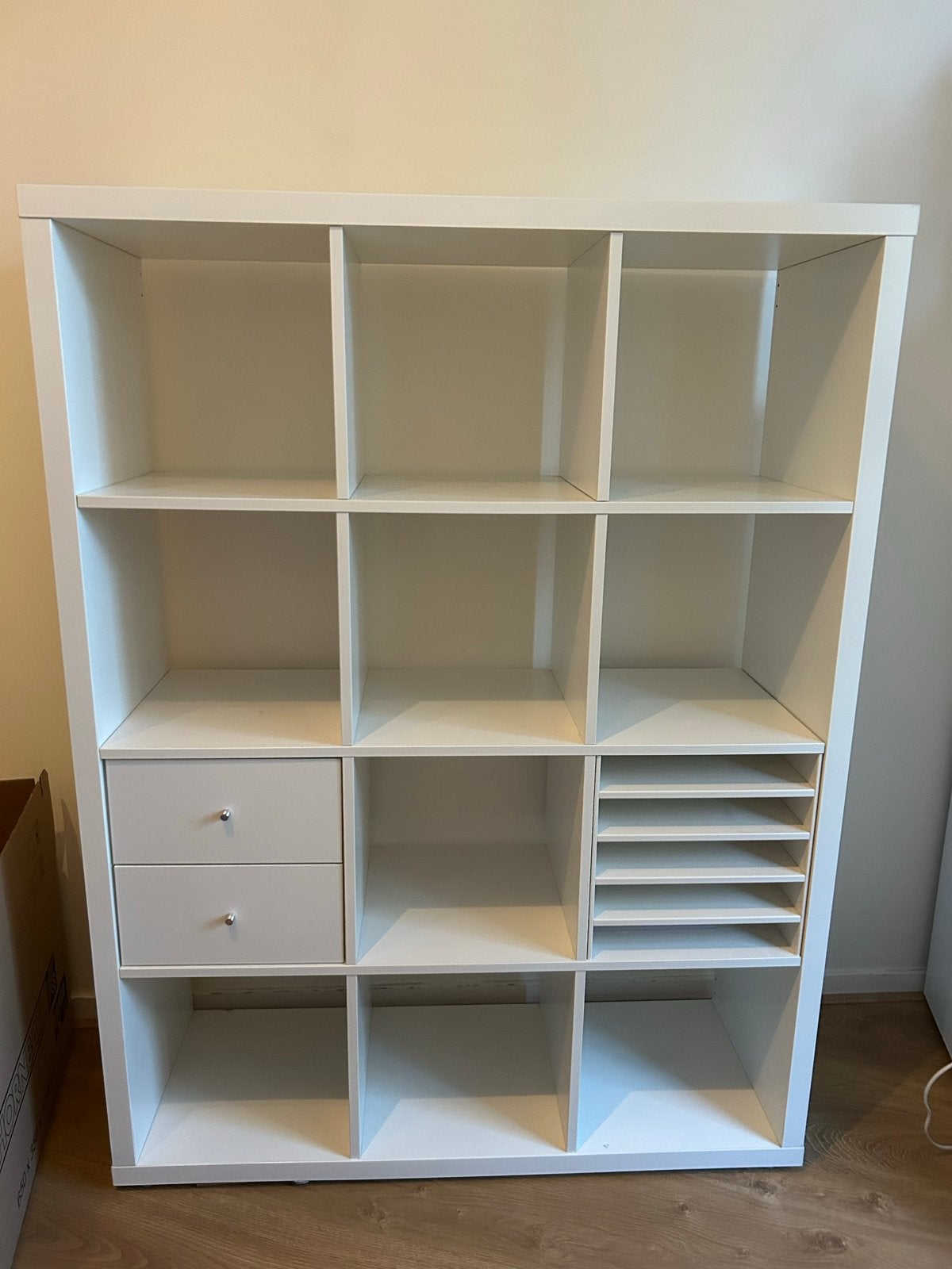 Witte IKEA Kallax kast 3x4 met inzetstukken, Ophalen of Verzenden, Gebruikt