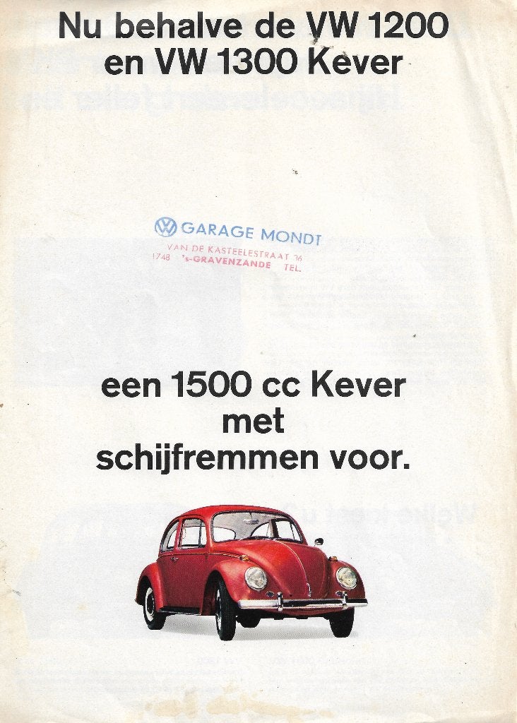Folder  VW Volkswagen Kever en Karmann-Ghia 1966 (NL)., Pon's Automobielhandel, Leusden., Ophalen of Verzenden, Zo goed als nieuw