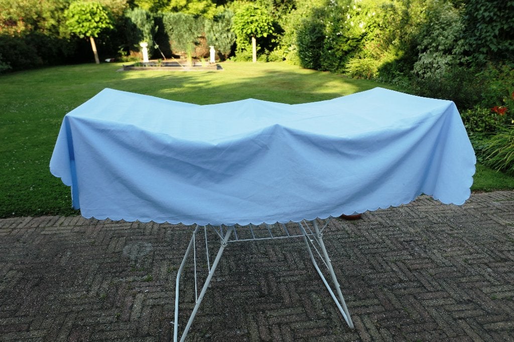 Lichtblauw katoenen tafellaken met schulprand, Blauw, Ophalen of Verzenden, Zo goed als nieuw, Katoen