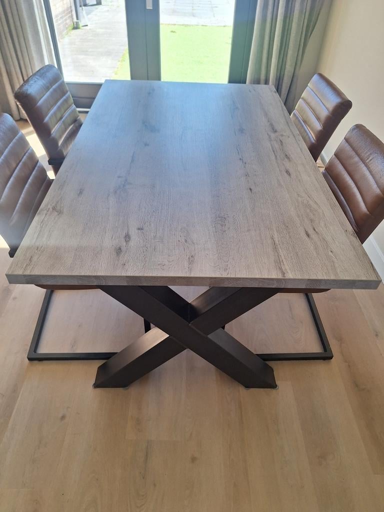Eettafel met metalen X-poot onderstel - 164x100 cm, Huis en Inrichting, Tafels | Eettafels, Ophalen of Verzenden