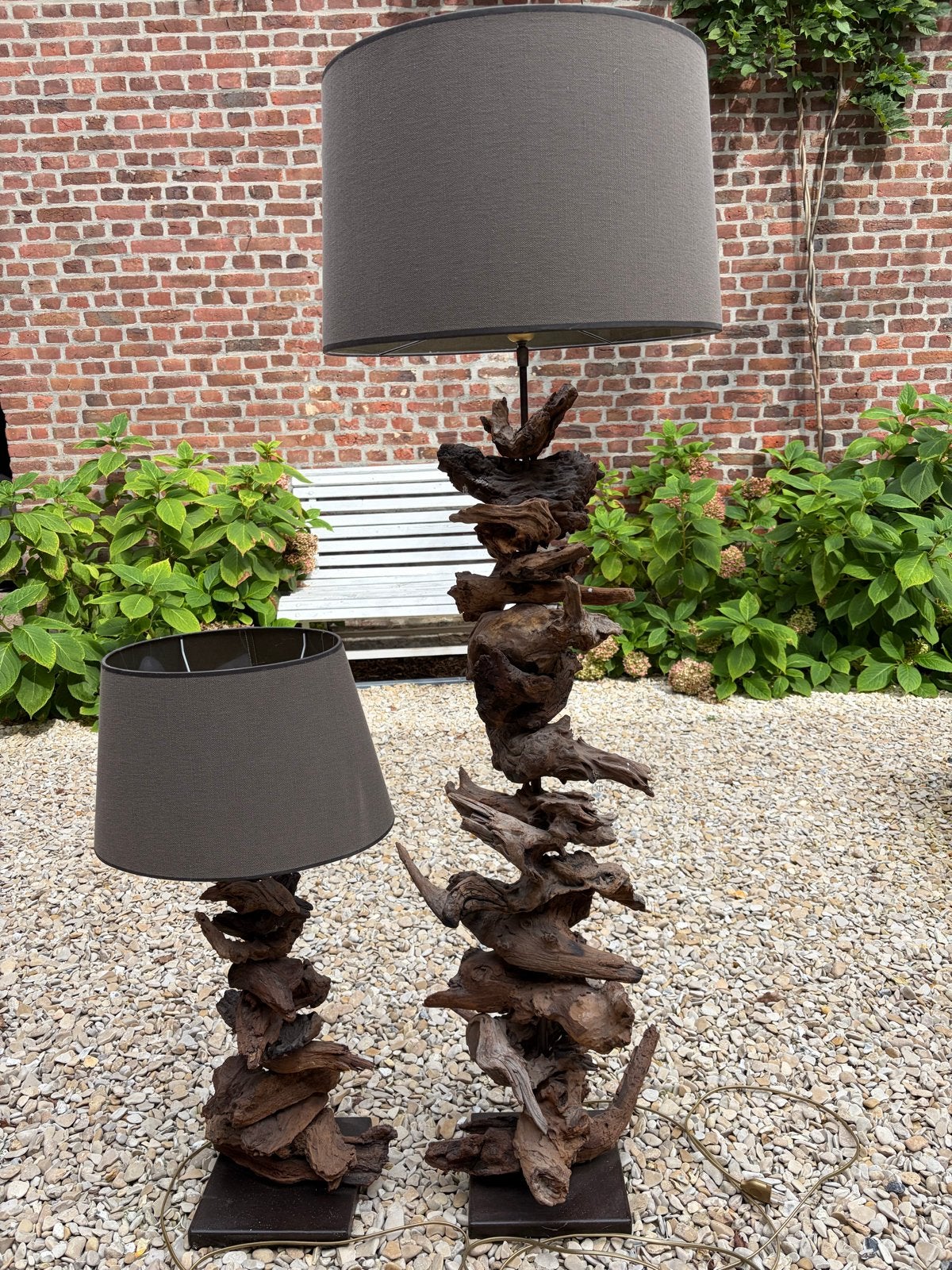 Stalamp en tafellamp set in taupe kleur, Ophalen of Verzenden, Zo goed als nieuw, Natuurlijk materiaal, 150 tot 200 cm