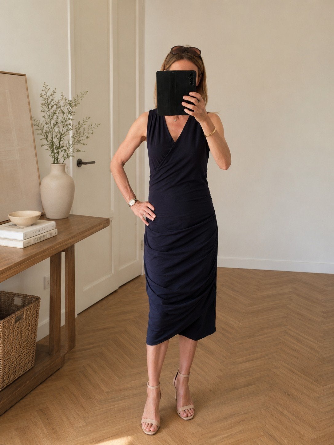 Josephine & Co donkerblauwe jurk 38 overslag gevoerd stretch, Maat 38/40 (M), Blauw, Ophalen of Verzenden, Zo goed als nieuw