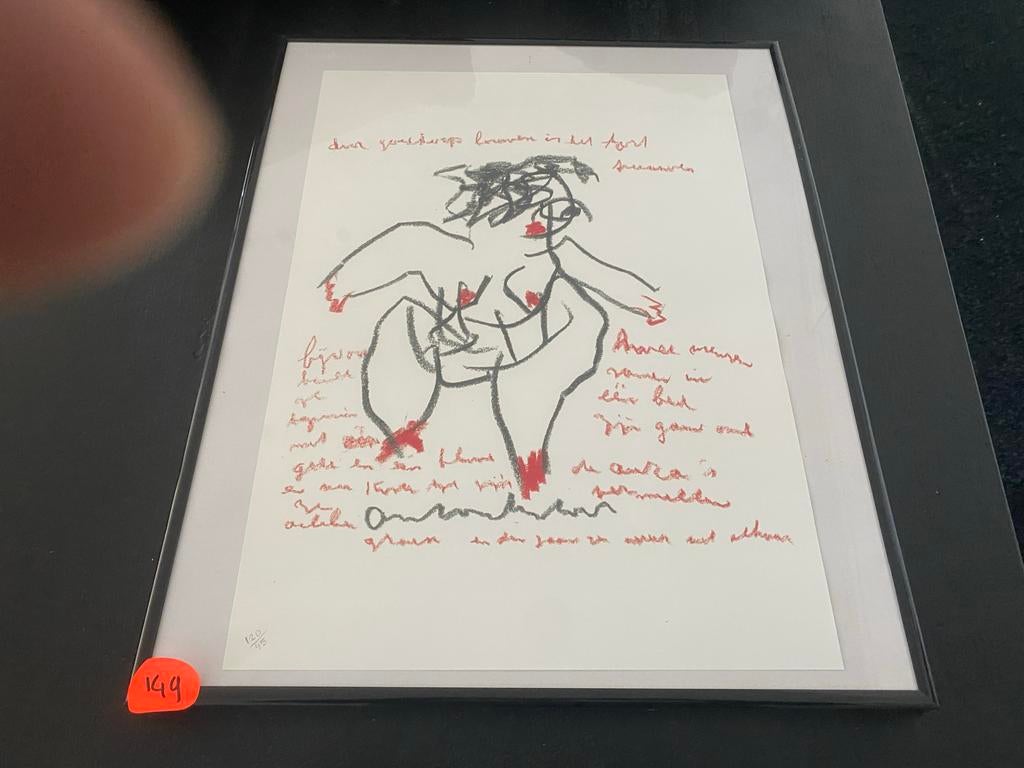 Anton Heyboer Kunstwerk - Vrouwfiguur met Tekst (40x50 cm), Ophalen