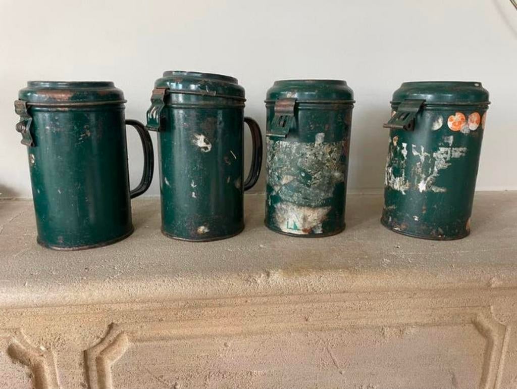 Set van 4 vintage metalen collectebussen, Ophalen of Verzenden
