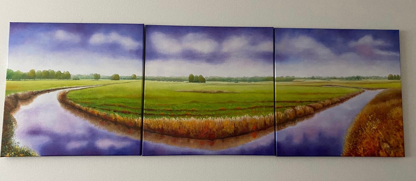 Drieluik Drentse Aa in olieverf 3x60x60, Antiek en Kunst, Ophalen