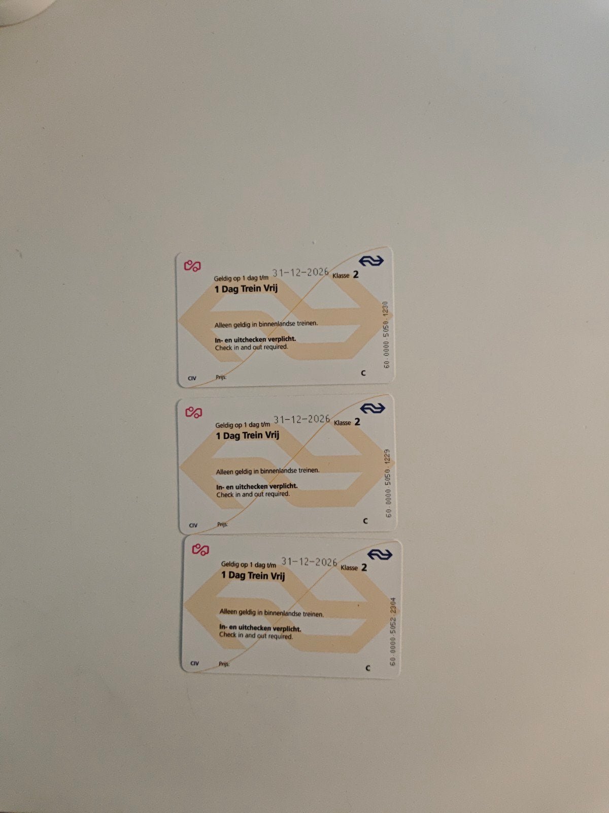 3 NS dagkaarten (ook per stuk te koop), Tickets en Kaartjes, Drie personen of meer, Trein, Algemeen kaartje