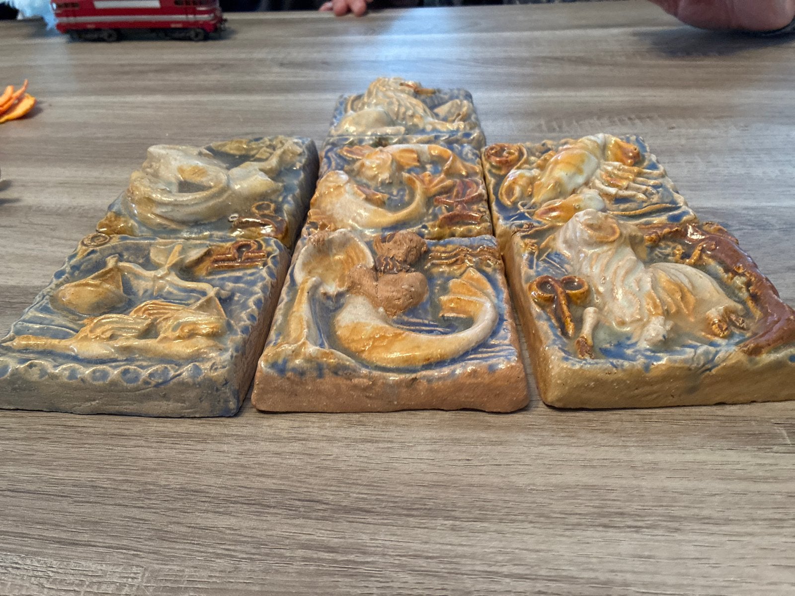 Set van 7 handgemaakte keramische tegels met zeemeerminnen, Ophalen of Verzenden