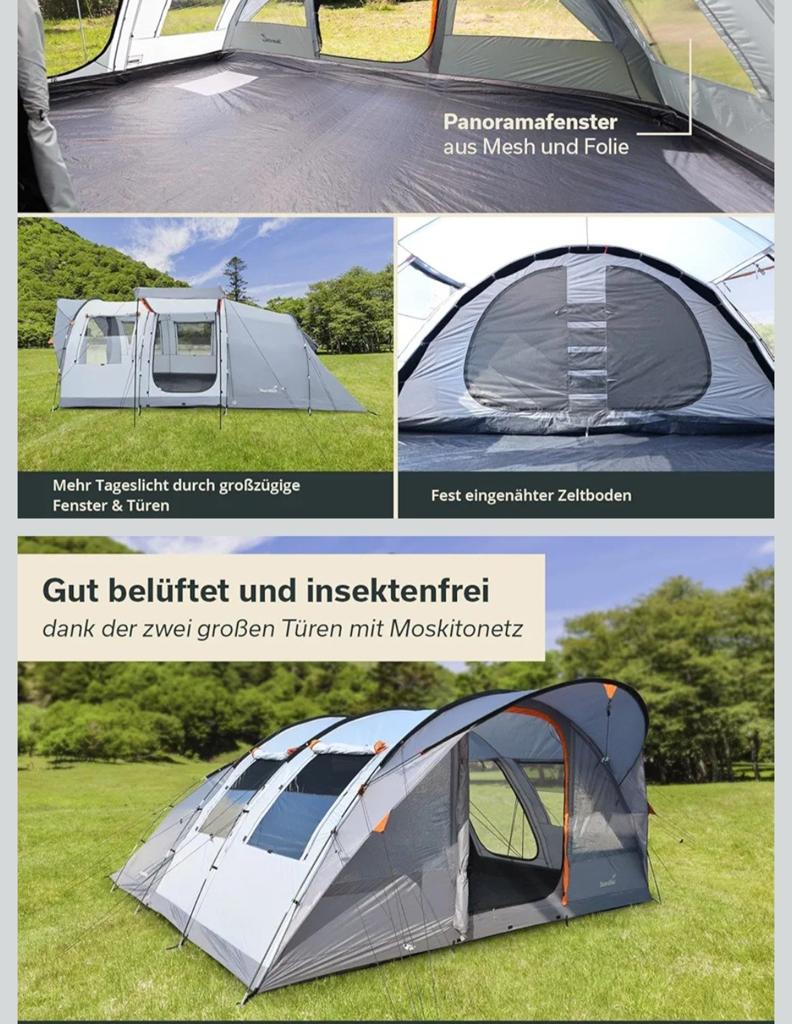 Tunneltent  7 personen, 99% donkere slaapcabine, Caravans en Kamperen, Tenten, Ophalen, Zo goed als nieuw, Tot en met 4