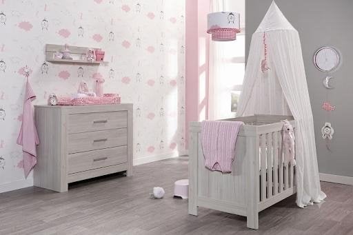 Junior Ledikant en Commode met 3 lades - Grijs houtlook, Kinderen en Baby's, Kinderkamer | Commodes en Kasten, Ophalen, 50 tot 70 cm