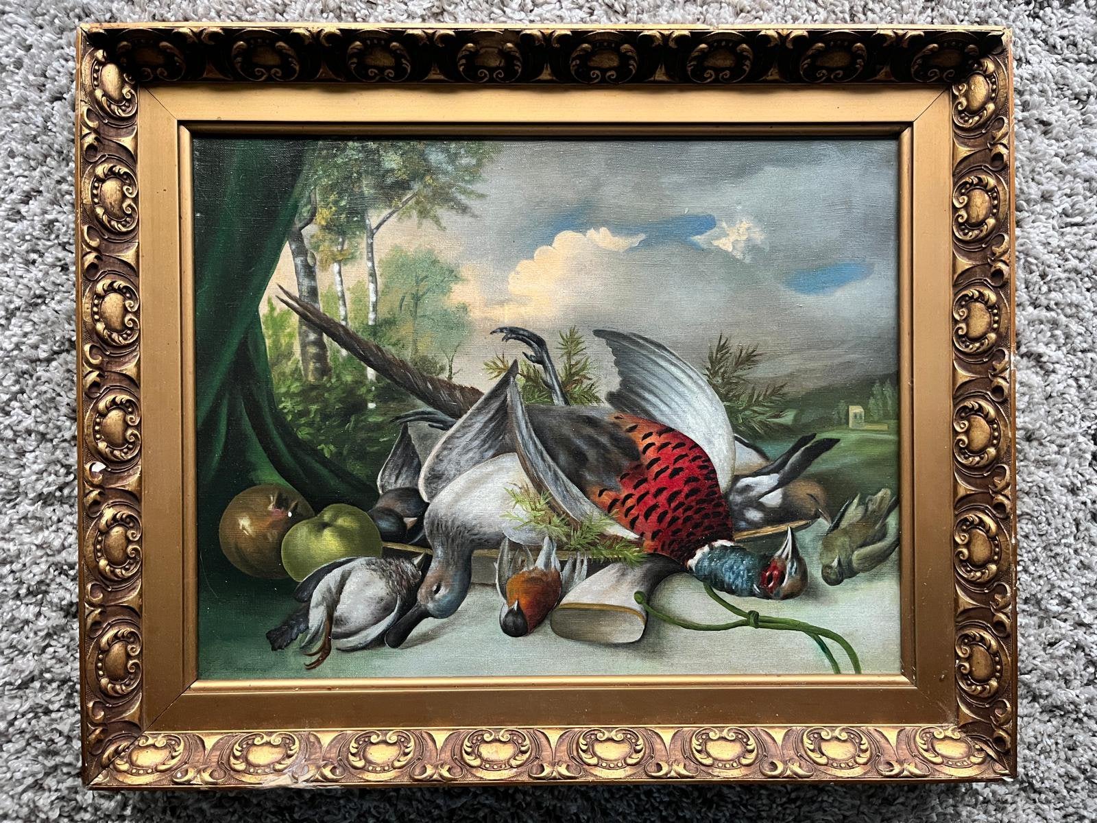 Antiek Olieverf schilderij “stilleven met dode vogels”, Ophalen of Verzenden