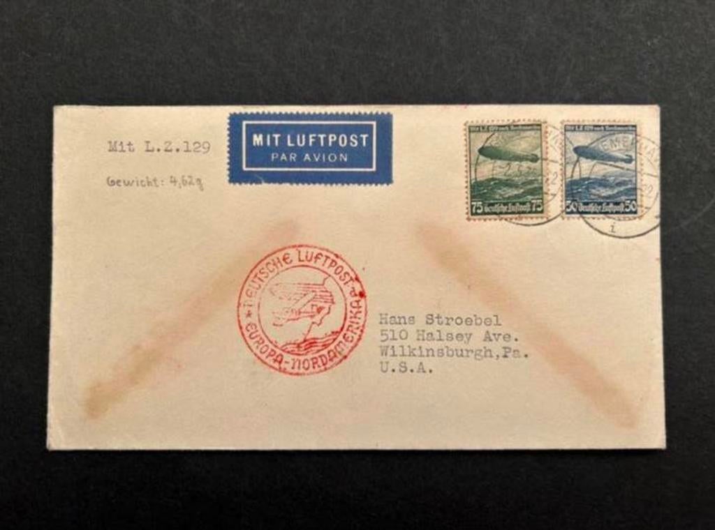 Envelop Vervoerd met Zeppelin de Hindenburg, 1936, Ophalen of Verzenden, Duitsland, Foto of Poster