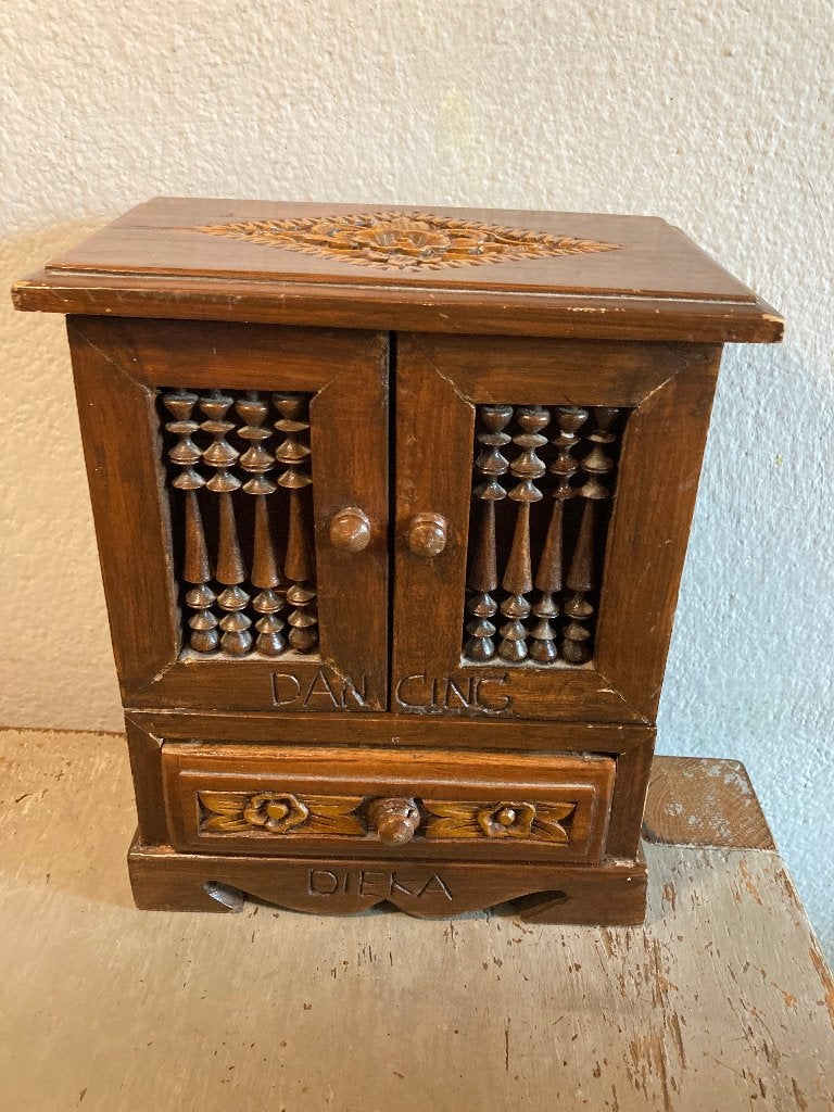Antiek vintage hout sieradenkastje juwelenkastje ladekastje, Ophalen of Verzenden, Zo goed als nieuw
