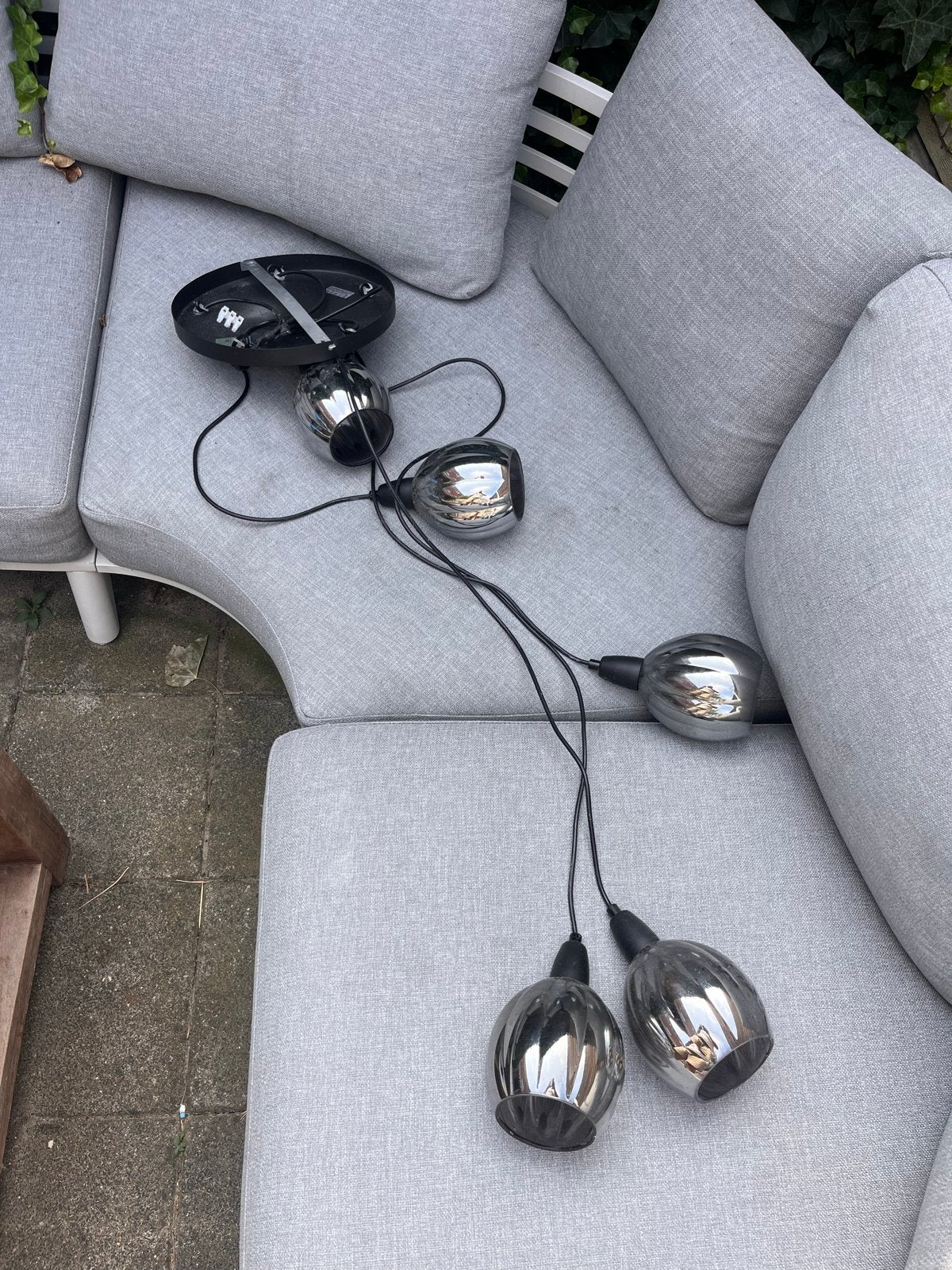Hanglampen set - 5 stuks - Grijs/Zilver - Modern design, Ophalen, Gebruikt, Glas, E14 (klein)