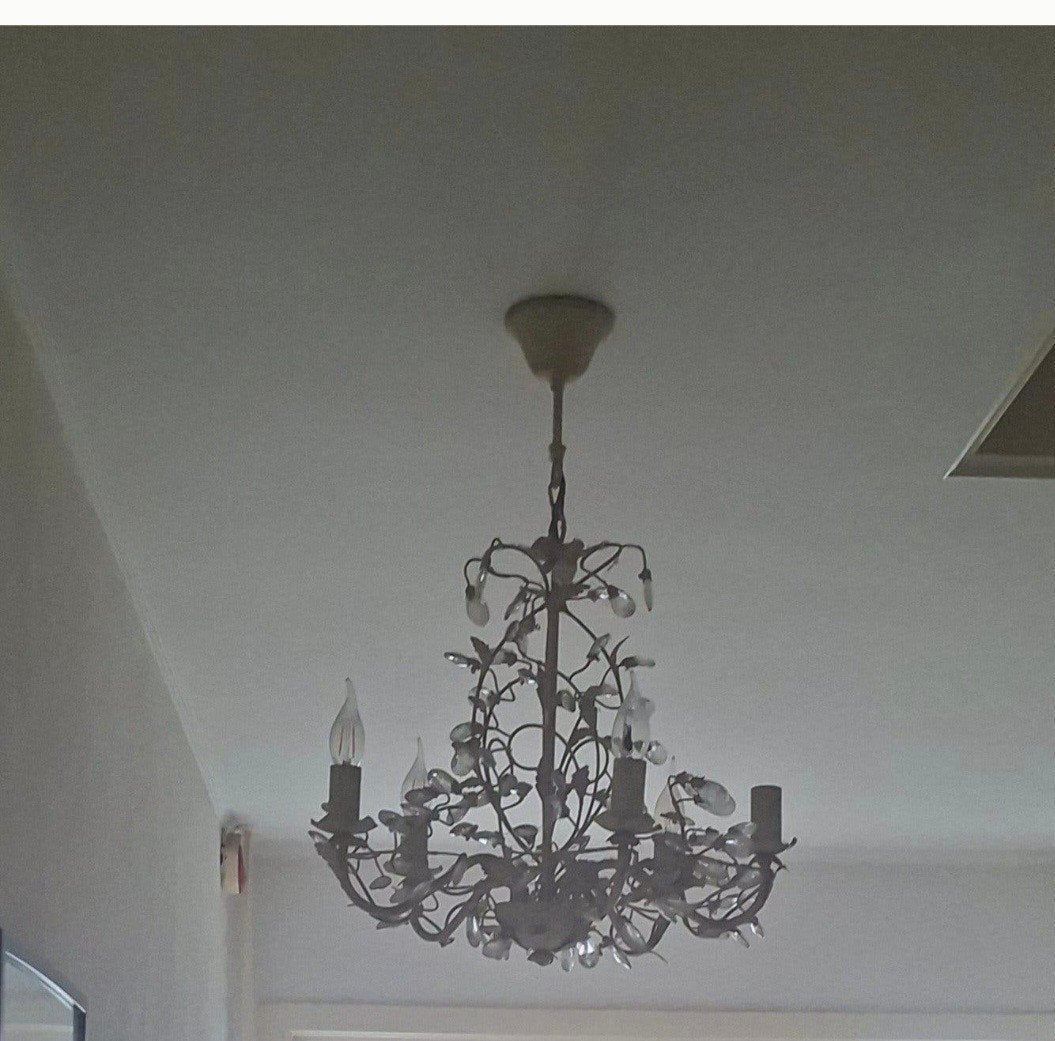 Kroonluchter met kristallen hangers, Huis en Inrichting, Lampen | Kroonluchters, Ophalen, Gebruikt, E14 (klein), Glas