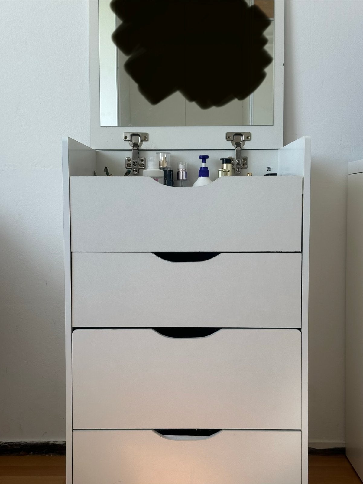 Make up tafel - witte ladekast met spiegel en krukje, Gebruikt, 100 tot 150 cm, Hout, 50 tot 100 cm