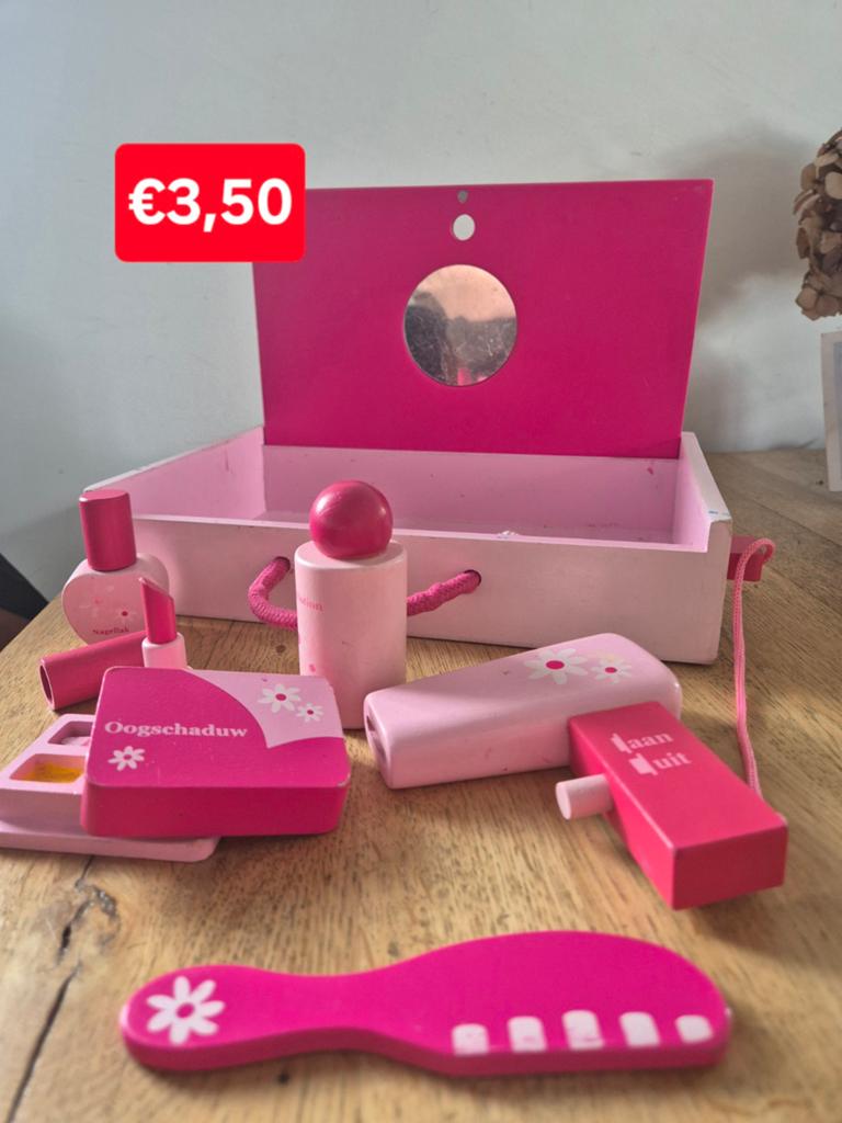 Houten make-up set in koffer, Ophalen of Verzenden