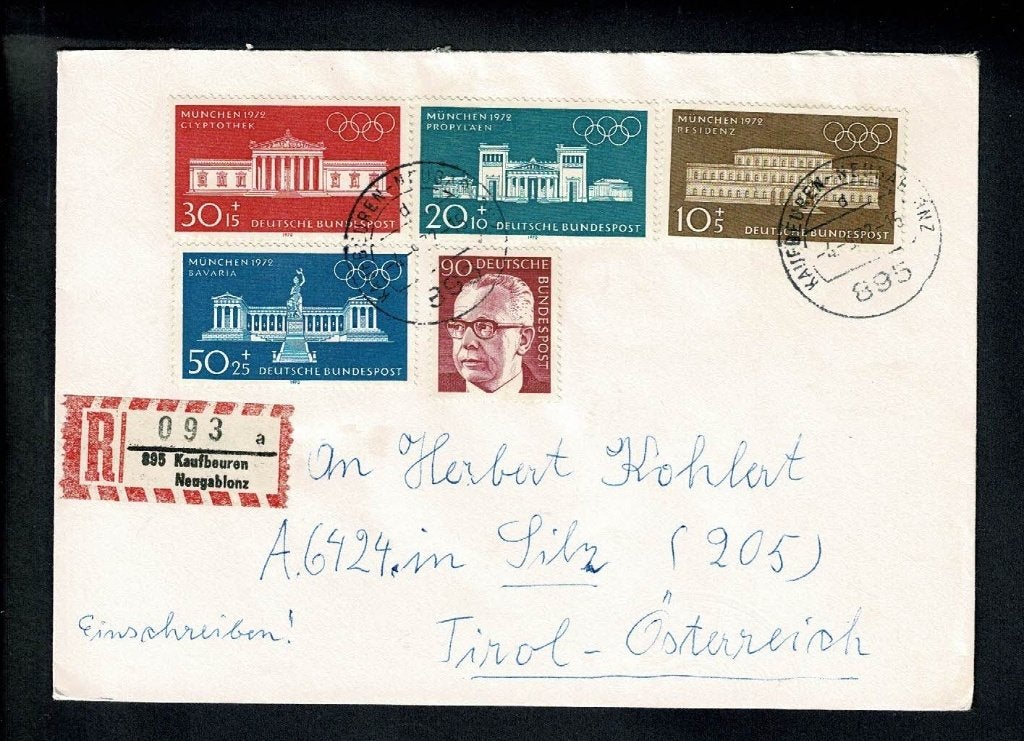 Duitsland : envelop aantekenstrookje - O.S. 1972, Verzenden, Envelop