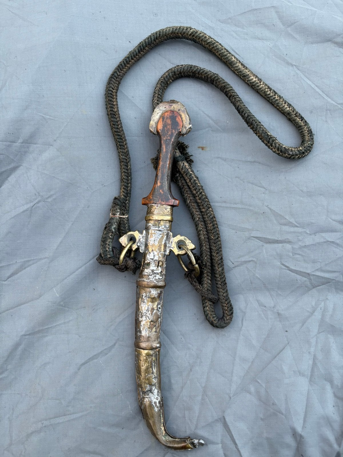 Antieke doorleefde Jambiya Dolk met Schede en Touw, Antiek en Kunst, Ophalen of Verzenden