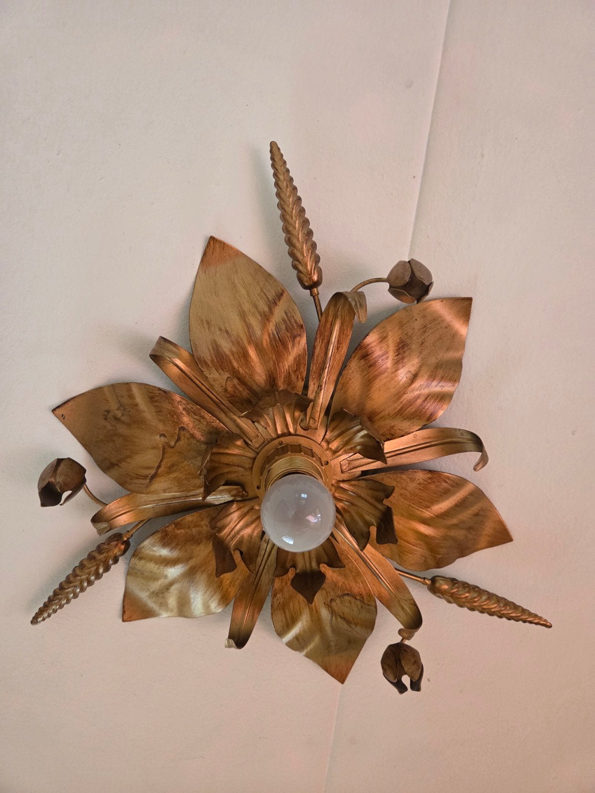 Vintage gouden bloem plafondlamp, Ophalen of Verzenden