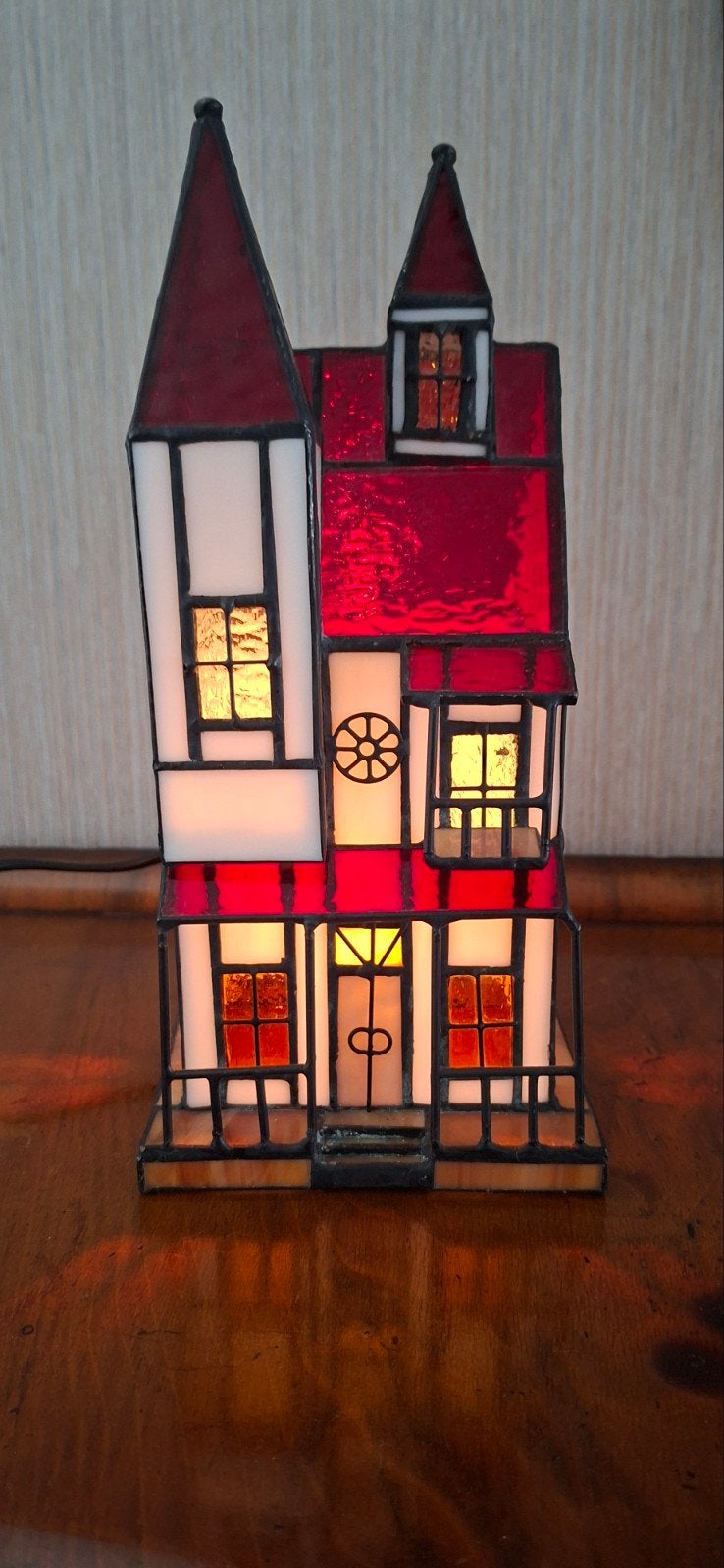 Unieke Glas-in-lood Kerk Tafellamp tiffany styl, Ophalen of Verzenden