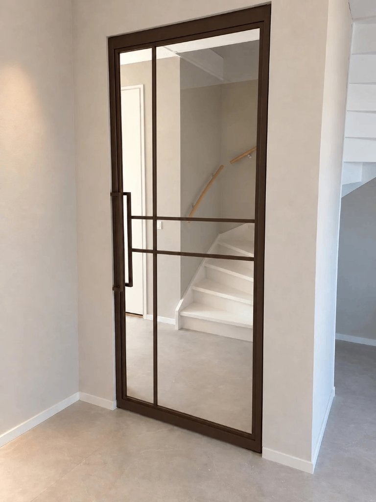 Uit voorraad Stalen Taatsdeur met Glas - Zwart of Brons, 80 tot 100 cm, 215 cm of meer, Binnendeur, Nieuw