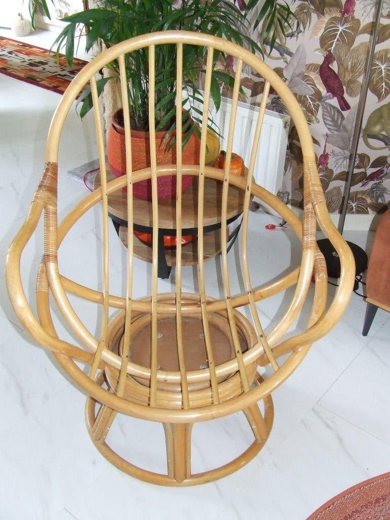 Rotan jaren 70 Draaistoel, Ophalen, Gebruikt, Minder dan 75 cm, Vintage