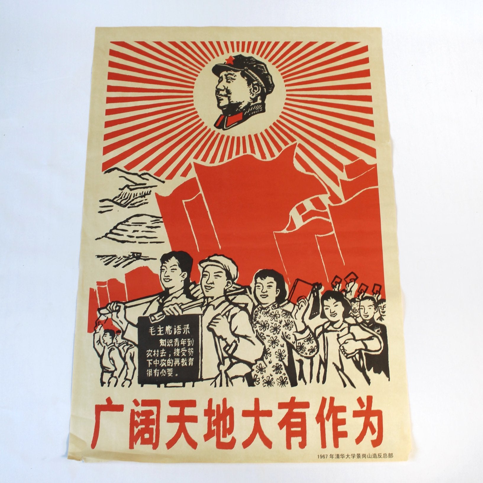 Originele Chinese Propaganda Poster (1967) - Mao Zedong, Ophalen of Verzenden, Gebruikt, A1 t/m A3