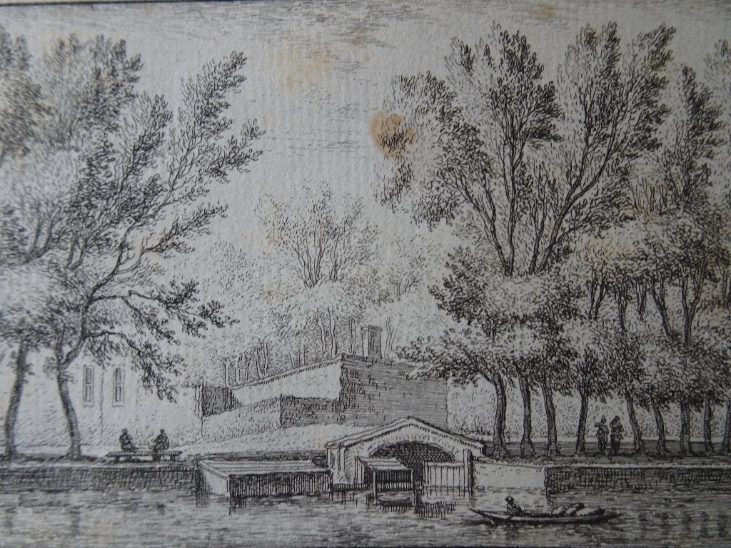 Gravure naakte Sluis te Leiden, A. Rademaker ca.1780, Ophalen of Verzenden, Gravure, Origineel, Landschap
