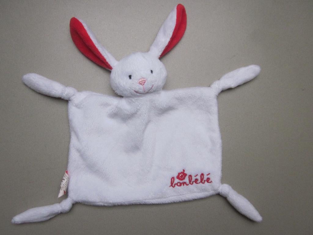 Bonbébé wit pluche knuffeldoekje met konijn 4x, Ophalen of Verzenden, Zo goed als nieuw, Konijn
