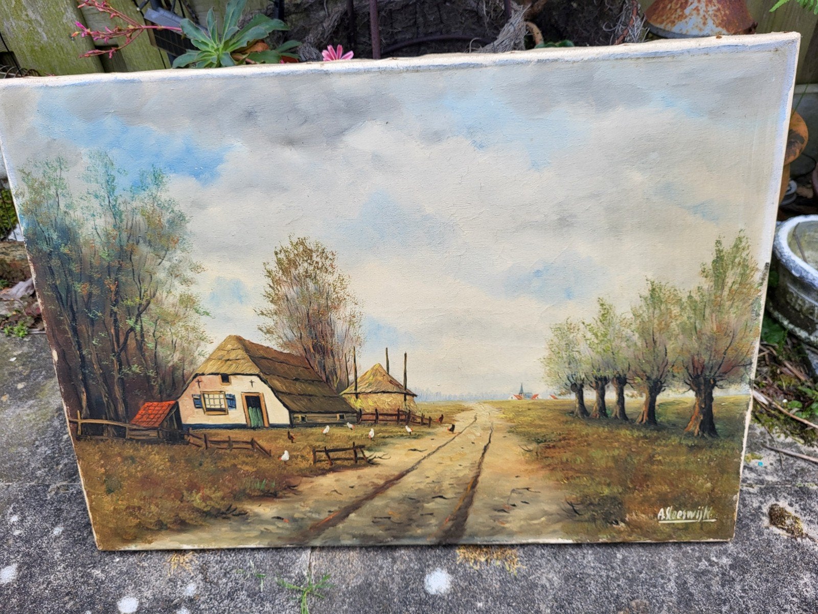 Hollands landschap met boerderij A.Sleeswijk, Ophalen of Verzenden