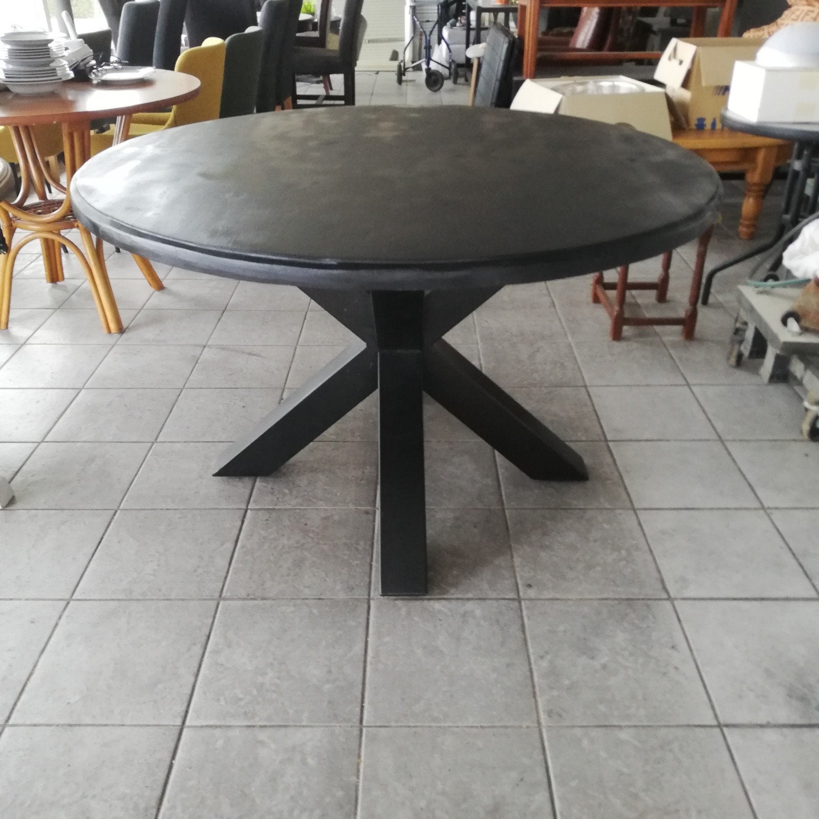 Mooie ronde eetkamertafel 130 cm matrixpoot, Ophalen of Verzenden, 100 tot 150 cm, 100 tot 150 cm, Eikenhout