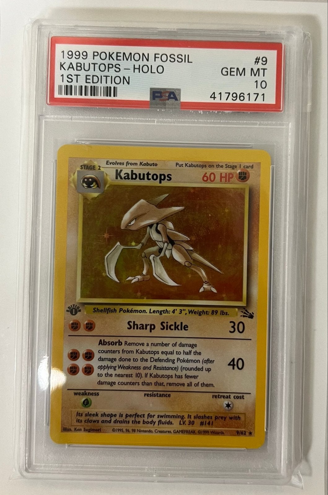 Kabutops 9/62 - 1st Edition - Fossil - PSA 10, Ophalen of Verzenden, Nieuw, Losse kaart, Foil