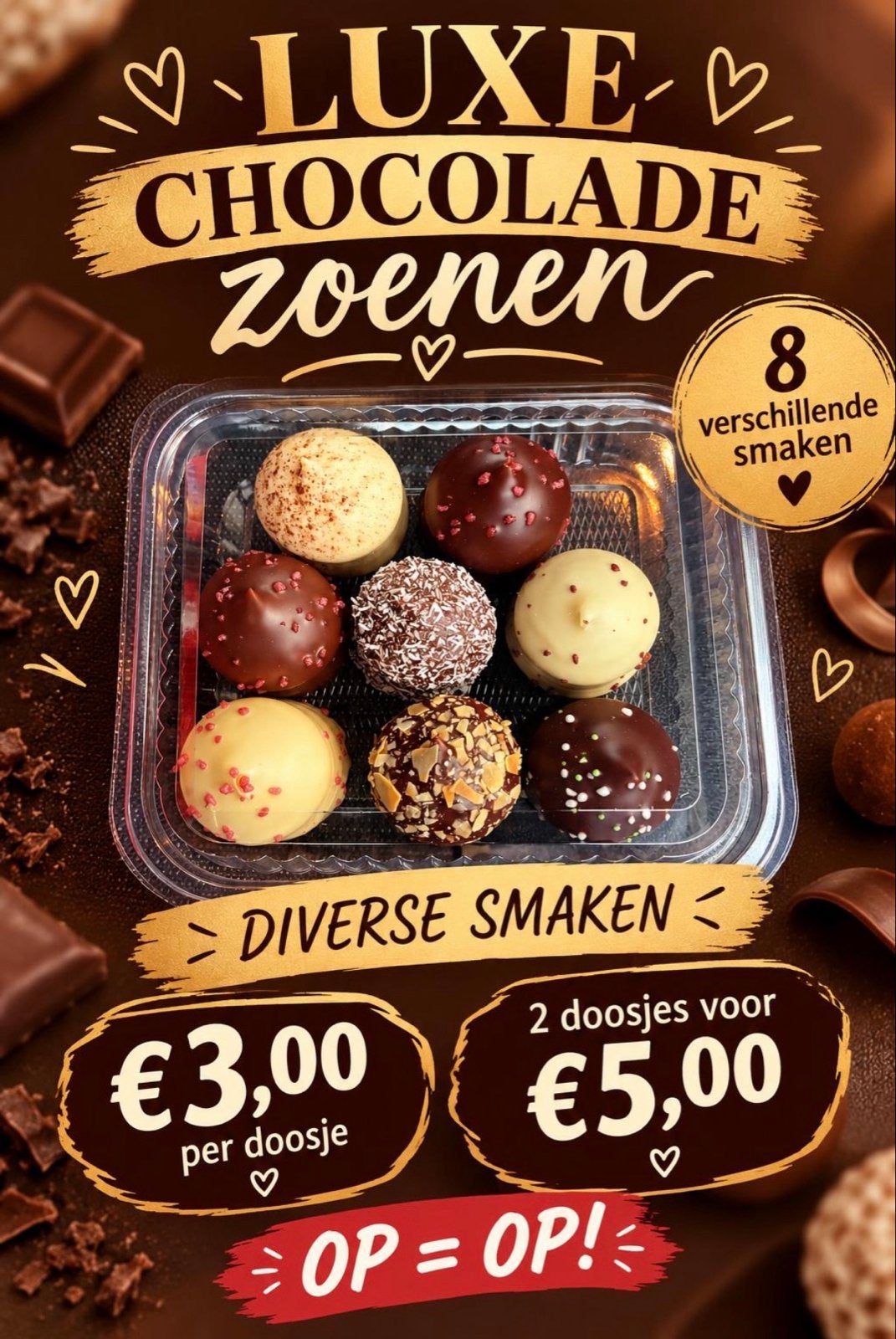 Mixdozen luxe choco zoenen 8 in doos, Diversen, Ophalen of Verzenden