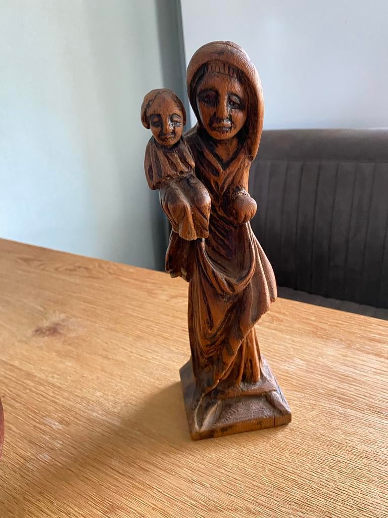 Houten beeld Maria met Kind Jezus - Religieuze kunst, Antiek en Kunst, Ophalen