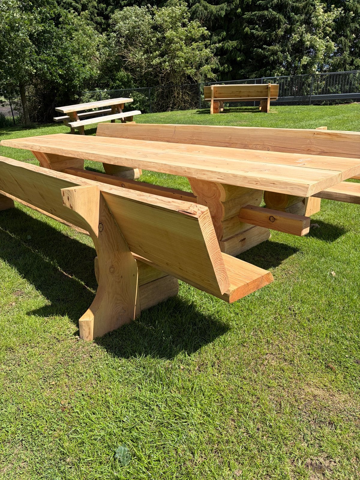 Unieke Oostenrijkse tuinset - 5m, 7cm dik, voor 16 personen, Tuin en Terras, Tuinsets en Loungesets, Nieuw, Tuinset, Hout, Meer dan 8 zitplaatsen