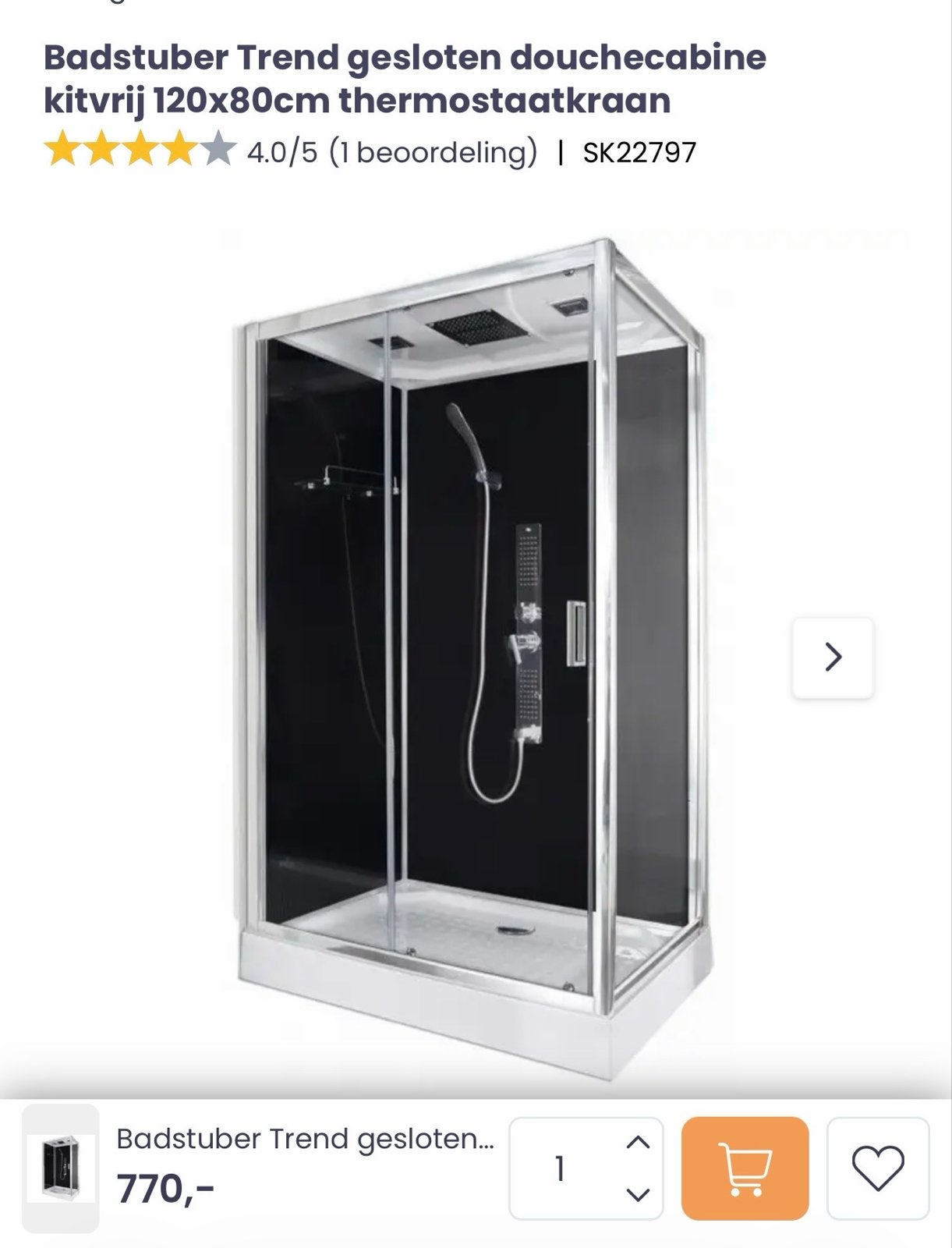 Badstuber Trend gesloten douchecabine 120x80cm, Ophalen, Nieuw, Chroom, Douche