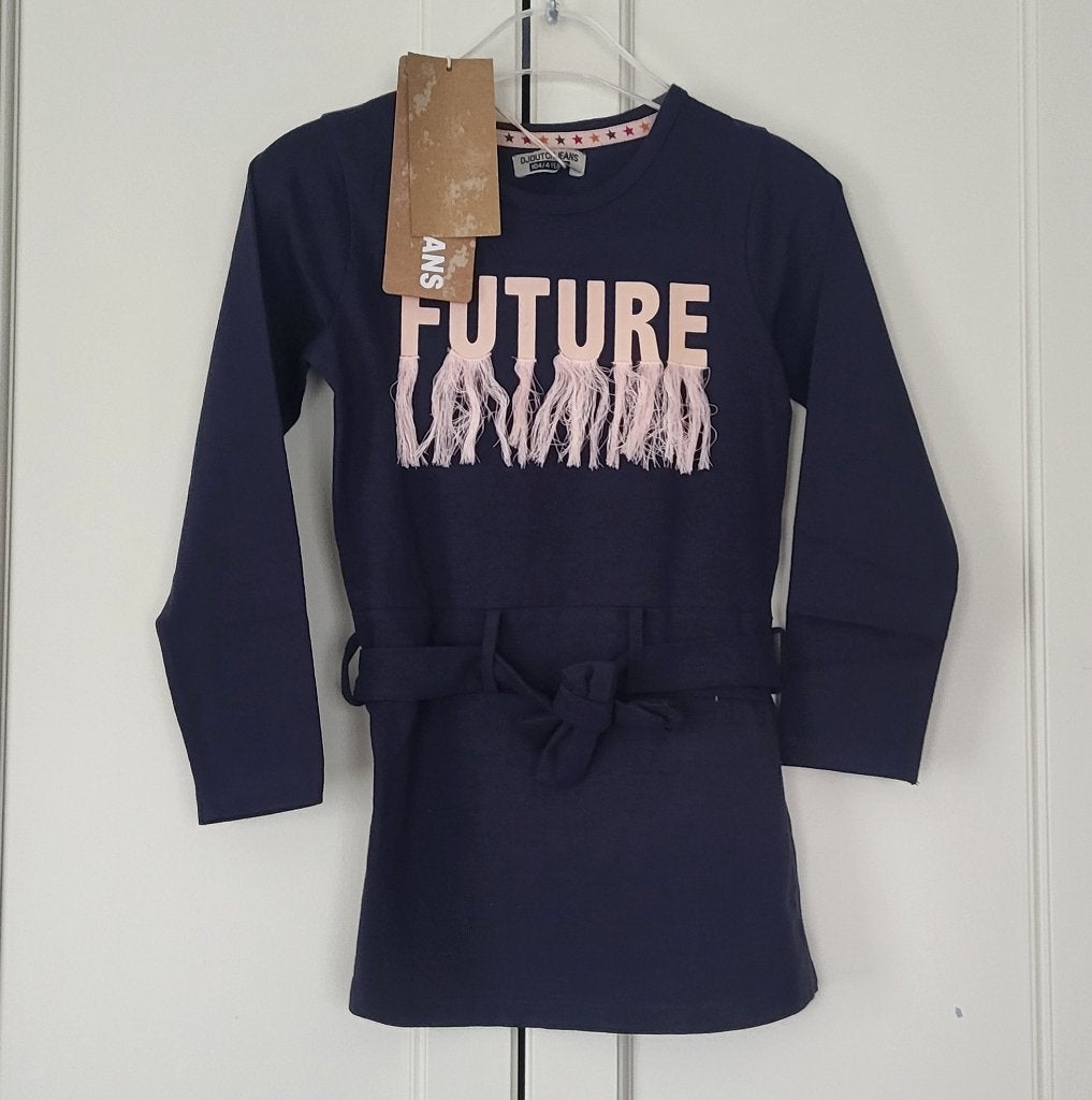 Nieuw! DJ Dutchjeans jurk, navy, lichtroze, maat 104, DJ Dutch Jeans, Meisje, Nieuw, Ophalen of Verzenden