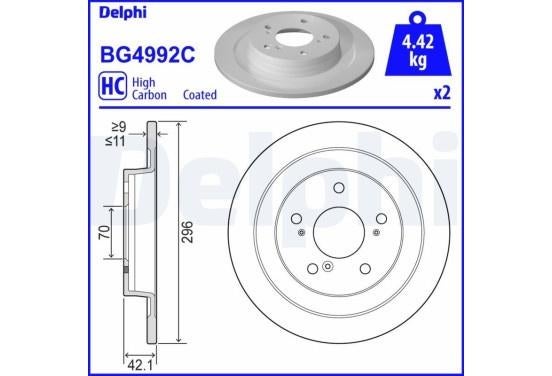 DELPHI BG4992C Remschijf voor Honda Civic IX (achter), Ophalen of Verzenden, Nieuw, Honda