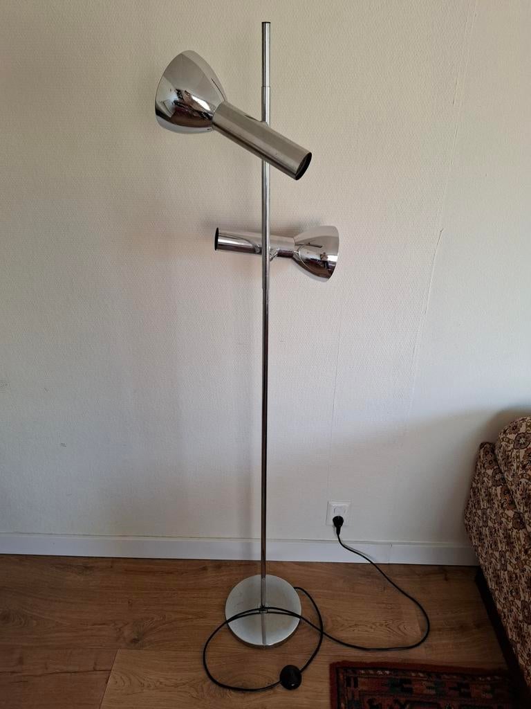 Hustadt Leuchten vloerlamp, jaren '70, chroom, 164 cm, Huis en Inrichting, Lampen | Vloerlampen, Ophalen, Gebruikt, Vintage, Jaren '70, Mid-century modern